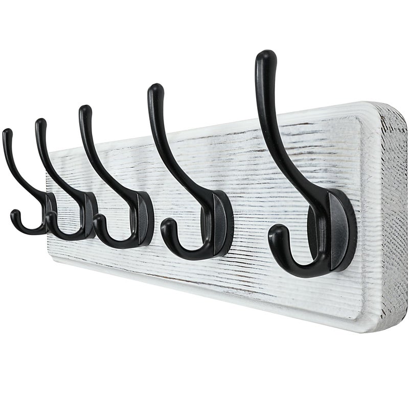 WEBI Coat Rack Wall Mount,Coat Hanger Wall,16" Hole to Hole,Coat Hooks Wall Mounted,Hook Rack Rail,5 Hooks for Hanging Coats,Hats,Jacket,Clothes,Entryway,Black/White - Image 1